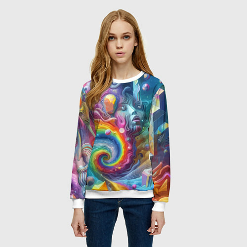 Женский свитшот Абстрактное граффити с лицом девушки / 3D-Белый – фото 3