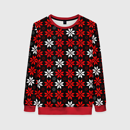 Женский свитшот Red and white stars on a black background / 3D-Красный – фото 1