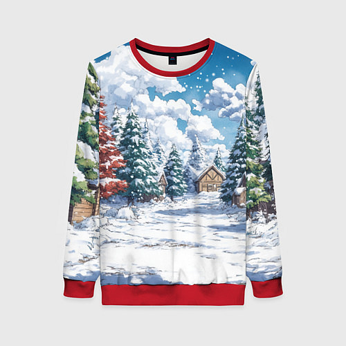 Женский свитшот Предновогодняя природа / 3D-Красный – фото 1