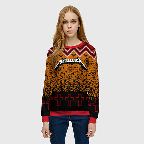 Женский свитшот Metallica christmas ugly sweater / 3D-Красный – фото 3