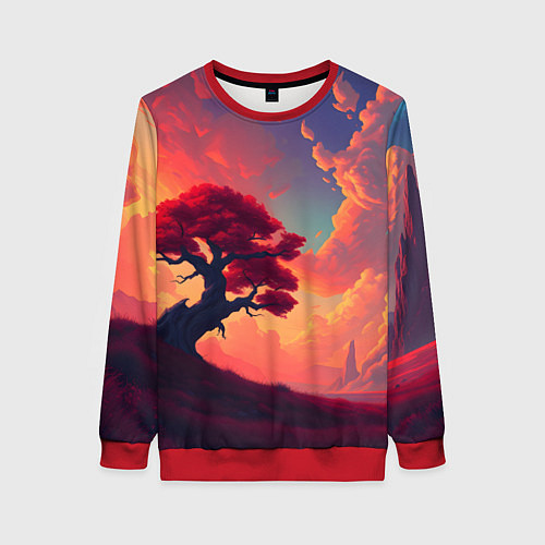 Женский свитшот Красное дерево на закате / 3D-Красный – фото 1