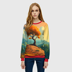 Свитшот женский Оранжевое дерево на закате, цвет: 3D-красный — фото 2
