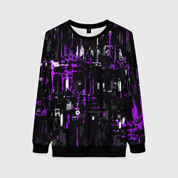 Свитшот женский Бело-фиолетовая тревожная абстракция на чёрном фон, цвет: 3D-черный