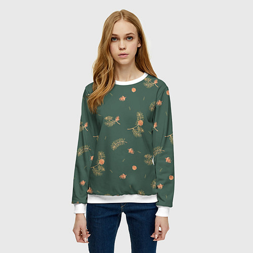 Женский свитшот Сосновые ветки и шишки / 3D-Белый – фото 3