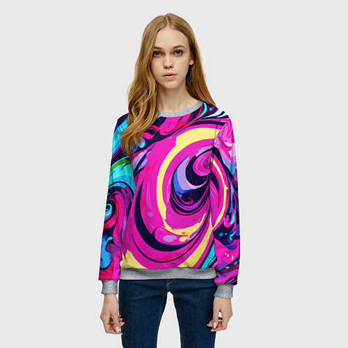 Женский свитшот Сине-розовый узор / 3D-Меланж – фото 3