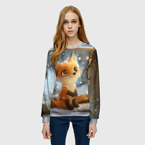 Женский свитшот Лисица у новогоднего окна / 3D-Меланж – фото 3