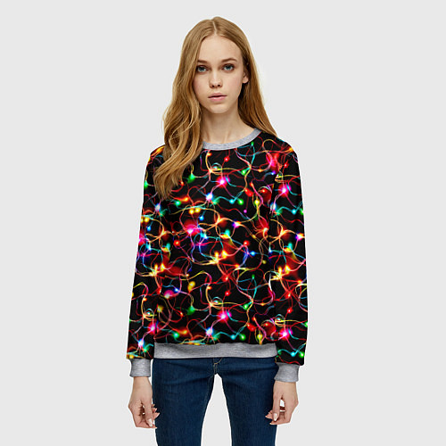 Женский свитшот Новогодние гирлянды / 3D-Меланж – фото 3