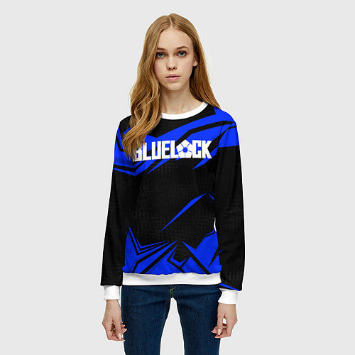 Женский свитшот Блюлок - синяя абстракция / 3D-Белый – фото 3