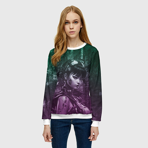 Женский свитшот Азиатская девушка-андроид / 3D-Белый – фото 3