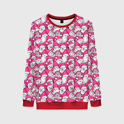 Женский свитшот Выдры новогодние в розовых колпаках / 3D-Красный – фото 1