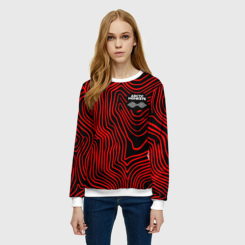 Женский свитшот Arctic Monkeys - красные линии / 3D-Белый – фото 3