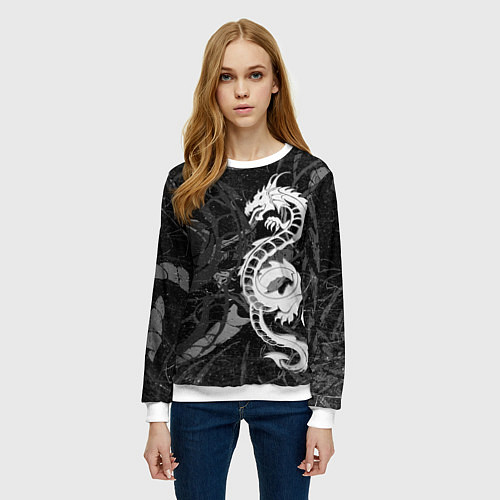Женский свитшот Белый трайбл дракон / 3D-Белый – фото 3
