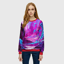 Свитшот женский Фиолетовая кислотная абстракция, цвет: 3D-красный — фото 2