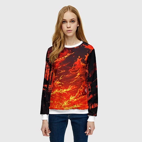 Женский свитшот Багровый огненный закат / 3D-Белый – фото 3