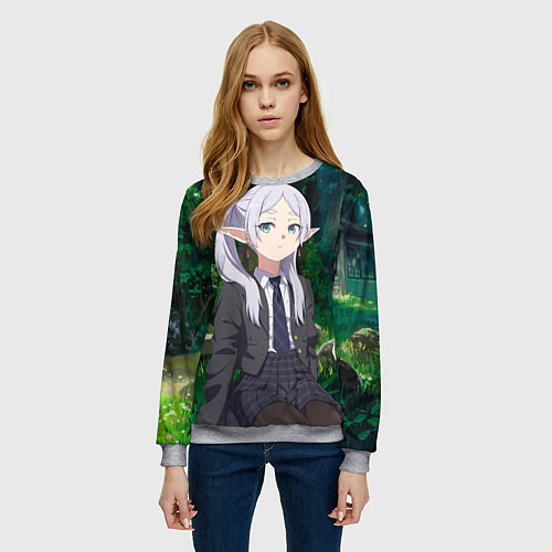 Женский свитшот Фрирен в летнем лесу / 3D-Меланж – фото 3