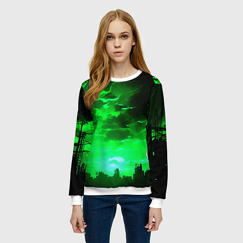 Женский свитшот Кислотный зелёный закат / 3D-Белый – фото 3