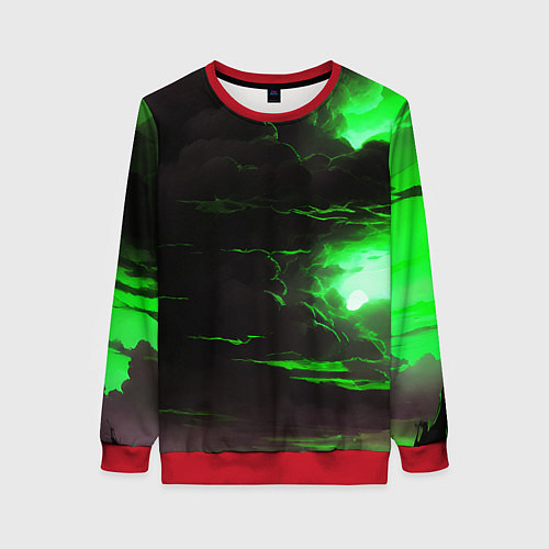 Женский свитшот Кислотный зелёный закат / 3D-Красный – фото 1
