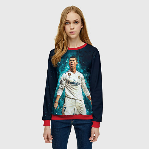 Женский свитшот Мадрид - Роналдо / 3D-Красный – фото 3
