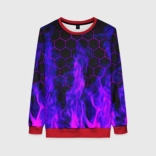 Женский свитшот Неоновый огонь и соты / 3D-Красный – фото 1