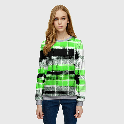 Женский свитшот Белые полосы на чёрно-зелёном фоне / 3D-Меланж – фото 3