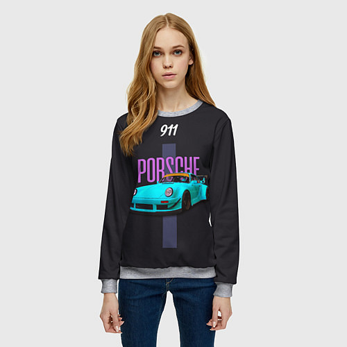 Женский свитшот Немецкий автомобиль Porsche 911 / 3D-Меланж – фото 3