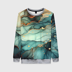 Свитшот женский Бирюзовый узор с оранжевыми вставками, цвет: 3D-меланж