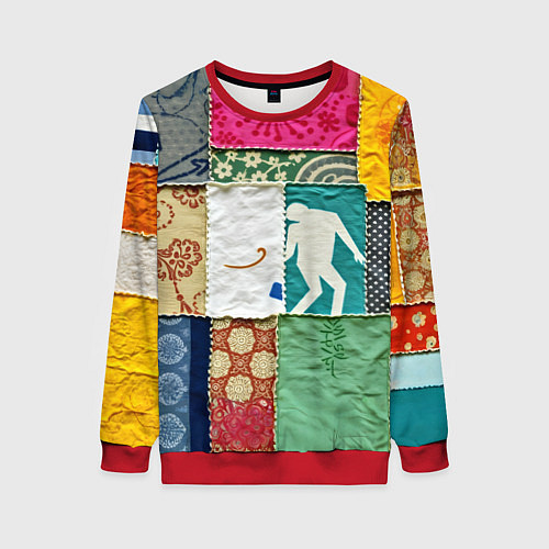 Женский свитшот Пэчворк с человечком / 3D-Красный – фото 1