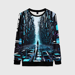 Свитшот женский Человек в цифровом лесу, цвет: 3D-черный