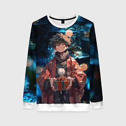 Свитшот женский Новогодний Мидория - Моя геройская академия, цвет: 3D-белый