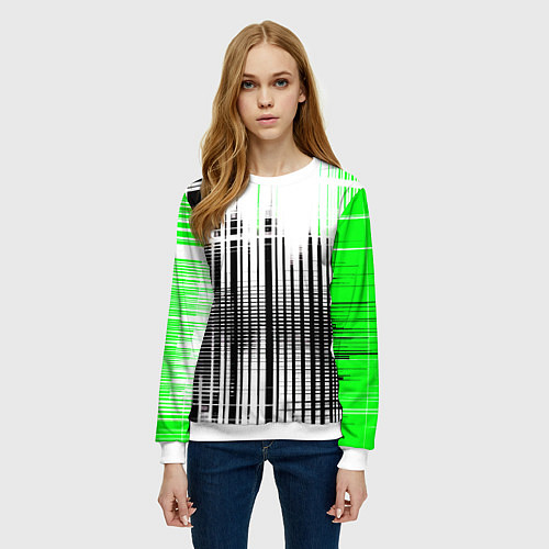 Женский свитшот Зелёно-чёрный гранж на белом фоне / 3D-Белый – фото 3
