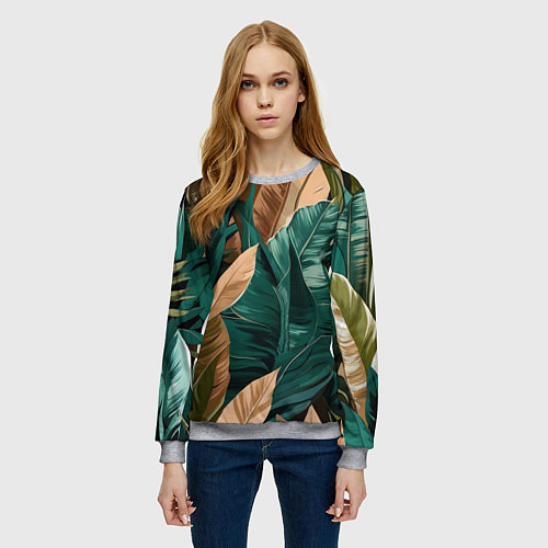 Женский свитшот Крупные листья в тропиках / 3D-Меланж – фото 3