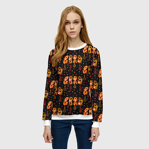 Женский свитшот 2025 паттерн символ года змей из русского лубка / 3D-Белый – фото 3