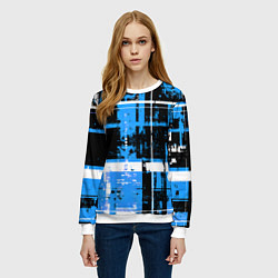 Свитшот женский Сине-белый гранж на чёрном фоне, цвет: 3D-белый — фото 2