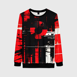 Свитшот женский Красно-белый гранж на чёрном фоне, цвет: 3D-черный