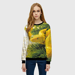 Свитшот женский Змея новогодняя лимонного цвета, цвет: 3D-черный — фото 2
