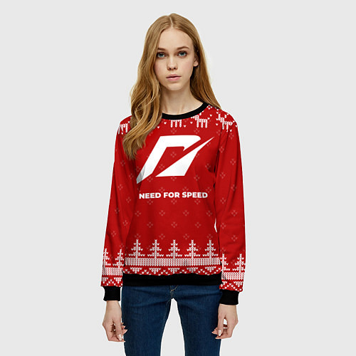 Женский свитшот Новогодний Need for Speed с оленями / 3D-Черный – фото 3