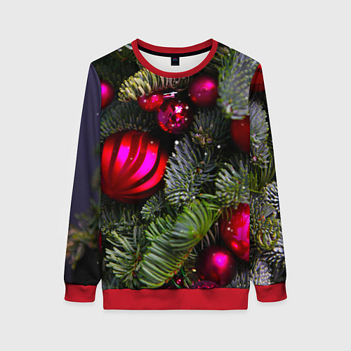 Женский свитшот Новогоднее украшение ёлки / 3D-Красный – фото 1