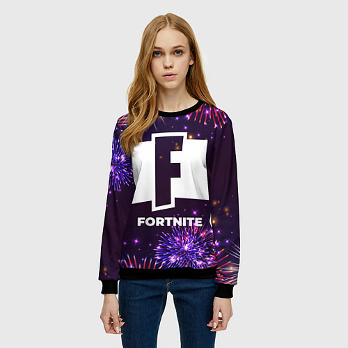 Женский свитшот Праздничный Fortnite / 3D-Черный – фото 3