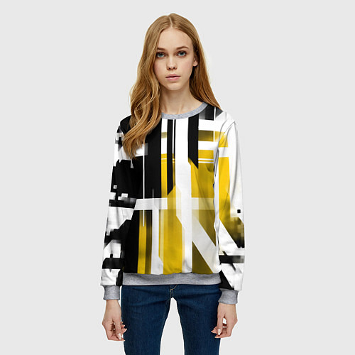 Женский свитшот Чёрно-жёлтые вертикальные и горизонтальные полосы / 3D-Меланж – фото 3