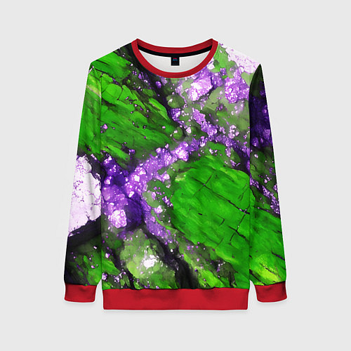 Женский свитшот Фиолетовый минерал в зелёном камне / 3D-Красный – фото 1