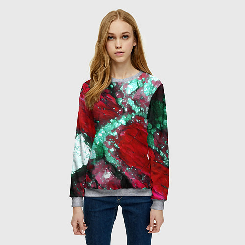 Женский свитшот Голубой минерал в красном камне / 3D-Меланж – фото 3