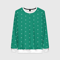 Свитшот женский Снежинки на сине-зеленом, цвет: 3D-белый