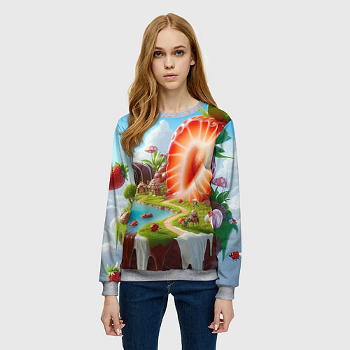 Женский свитшот Клубничная планета - нейроарт фантазия / 3D-Меланж – фото 3