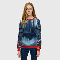 Свитшот женский Замок Дракулы и неоновые грибы - нейроарт фантазия, цвет: 3D-красный — фото 2