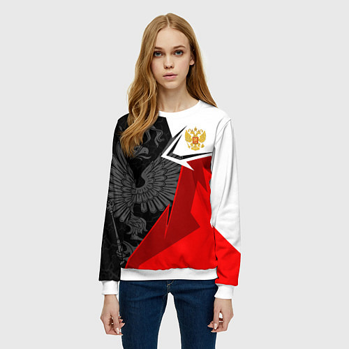 Женский свитшот Герб России - красно-белый / 3D-Белый – фото 3