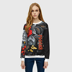 Свитшот женский Россия - цветочный узор, цвет: 3D-белый — фото 2