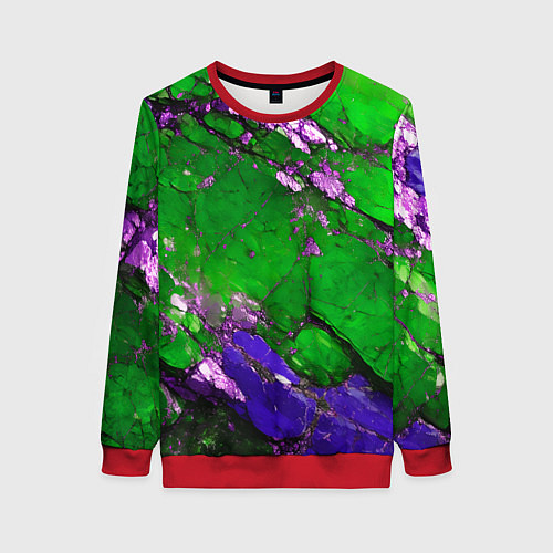 Женский свитшот A purple mineral in a green stone / 3D-Красный – фото 1