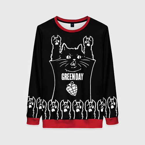 Женский свитшот Green Day: cat rock / 3D-Красный – фото 1
