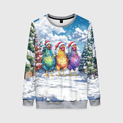 Свитшот женский Новогодние петухи, цвет: 3D-меланж