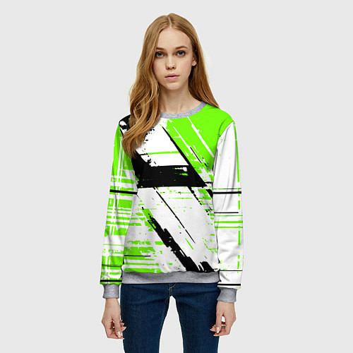 Женский свитшот Diagonal black and green stripes on a white backgr / 3D-Меланж – фото 3